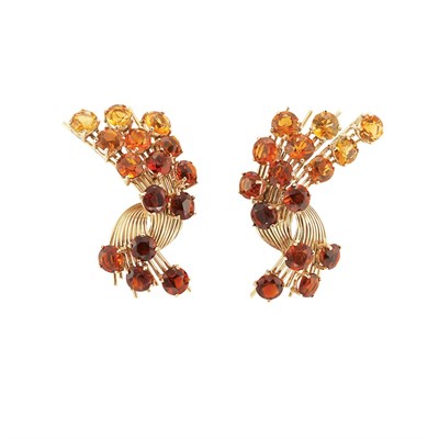 Lot 55 - Pair of Gold and Multicolored Citrine Spray Earclips