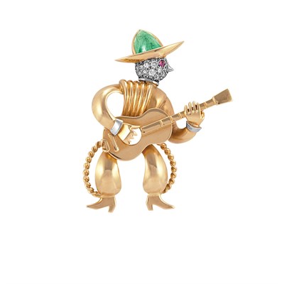 Lot 183 - Gold, Platinum, Diamond and Cabochon Emerald Gaucho Brooch