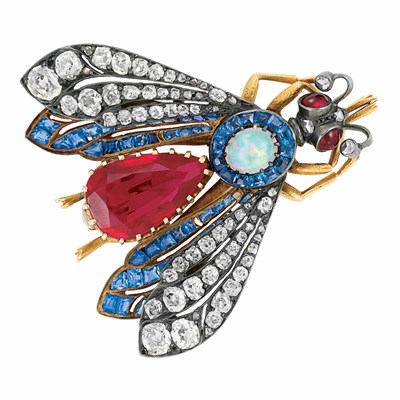 Lot 514 - Antique Diamond, Gem-Set and Simulated Ruby Butterfly Brooch