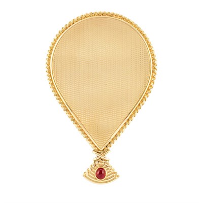 Lot 117 - Gold and Cabochon Ruby Hand Mirror, Cartier