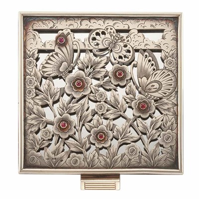 Lot 115 - Silver, Gold and Cabochon Ruby Compact , Boucheron