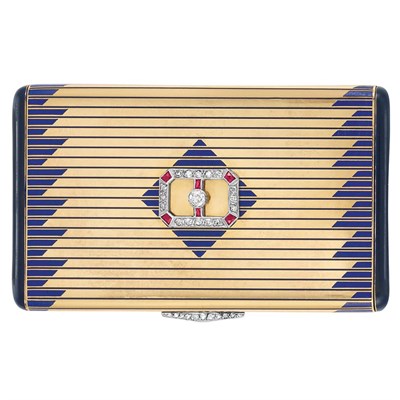 Lot 336 - Art Deco Gold, Platinum, Enamel, Diamond and Ruby Case, Cartier