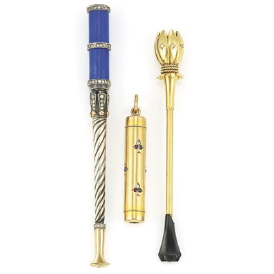 Lot 200 - Two Cigarette Holders and Gold, Gem-Set and Diamond Mechanical Pencil