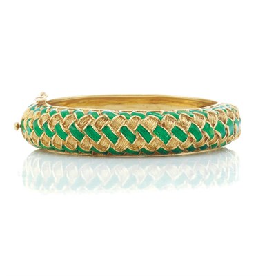 Lot 398 - Gold and Green Enamel Bangle Bracelet, Tiffany & Co.
