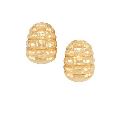 Lot 397 - Pair of Hammered Gold Hoop Earclips, David Webb