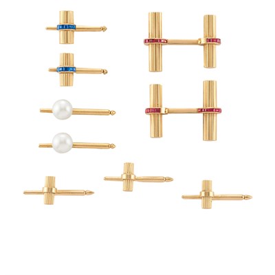Lot 67 - Pair of Gold and Ruby Cufflinks and Assorted Group of Studs, Cartier, Van Cleef & Arpels