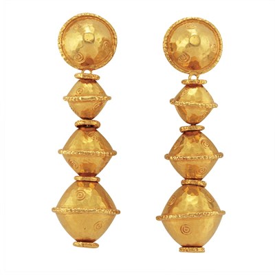 Lot 324 - Pair of Gold Pendant-Earrings