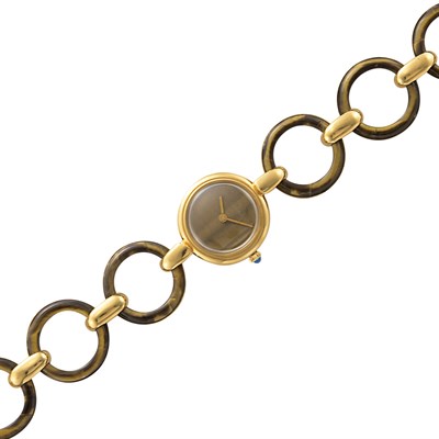 Lot 246 - Gold and Tiger's Eye Bracelet-Watch, Alexis Barthelay