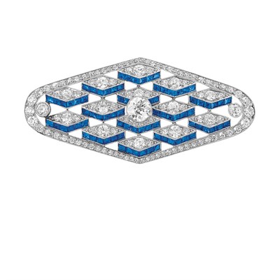 Lot 550 - Art Deco Platinum Diamond and Sapphire Brooch