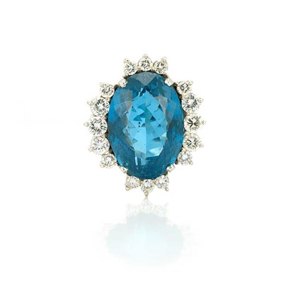 Lot 761 - White Gold, Blue Topaz and Diamond Ring