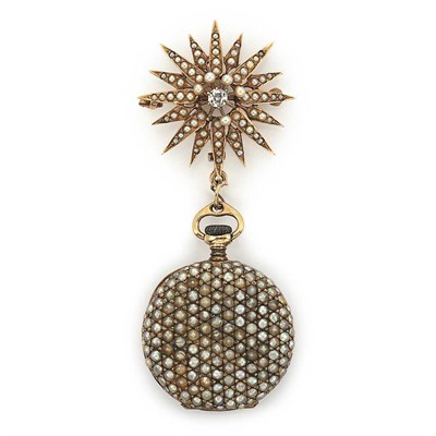 Lot 153 - Antique Gold, Split Pearl and Diamond Lapel Watch