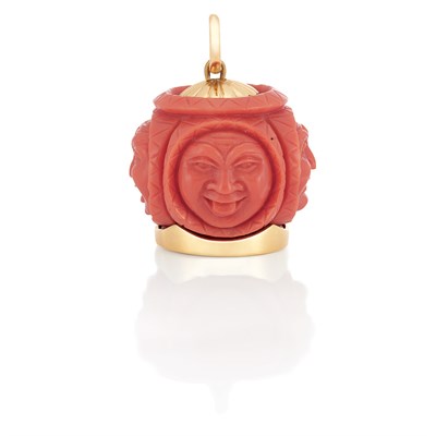 Lot 401 - Gold and Carved Coral Pendant