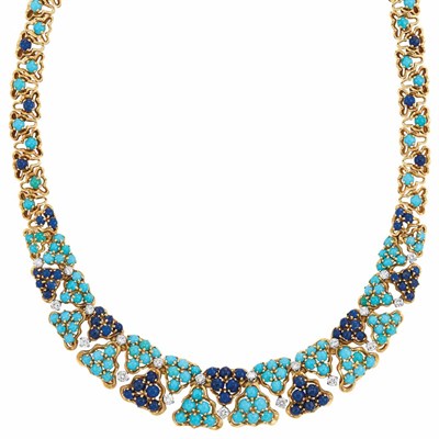 Lot 469 - Gold, Turquoise, Lapis and Diamond Necklace, Cartier