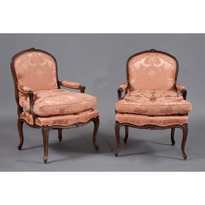 Lot 360 - Pair of Louis XV Style Mahogany Fauteuils
