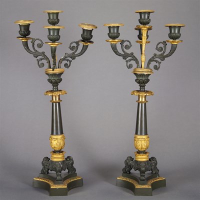 Lot 105 - Pair of Empire Style Gilt and Patinated-Bronze...