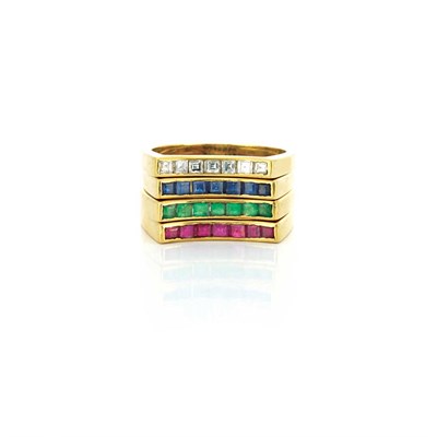 Lot 706 - Four Gold, Gem-Set and Diamond Rings