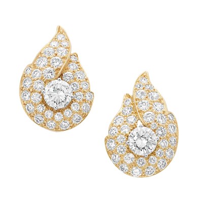 Lot 414 - Pair of Gold and Diamond Earrings