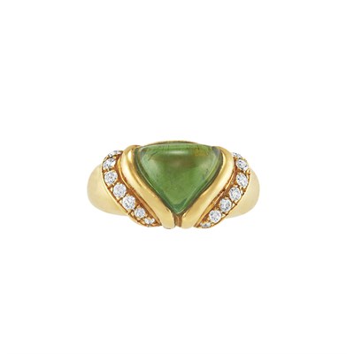 Lot 7 - Gold, Cabochon Tourmaline and Diamond Ring, Bulgari