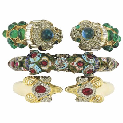 Lot 48 - Two Costume Animal Head Bangle Bracelets, Kenneth Jay Lane, and Indian Enamel Bangle Bracelet