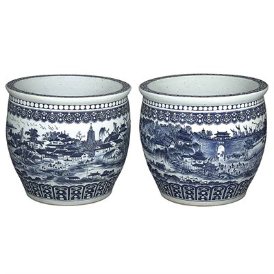 Lot 339 - Pair of Chinese Blue and White Porcelain Fish...
