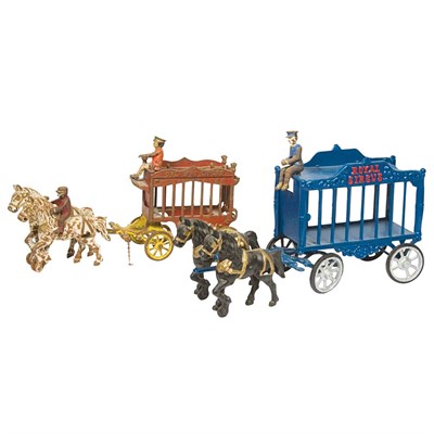 Lot 188 - Two Painted Iron Horse Drawn Circus Wagons...