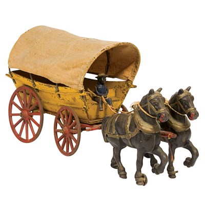 Lot 191 - Painted Iron Horse Drawn Covered Wagon Circa...