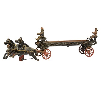 Lot 271 - Painted Iron Horse Drawn Ladder Fire Truck...
