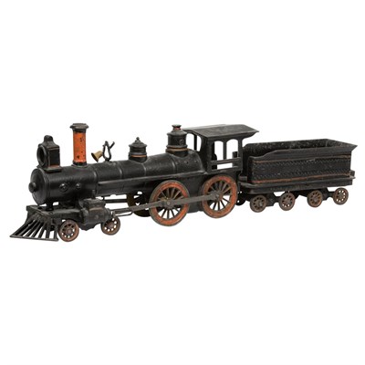 Lot 247 - Painted Iron Steam Locomotive and Coal Tender...