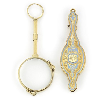 Lot 140 - Two Antique Gold and Periwinkle Blue Enamel Lorgnettes