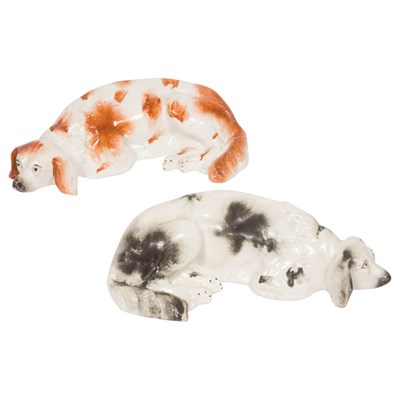 Lot 238 - Two Staffordshire Pottery Figures of Recumbent...
