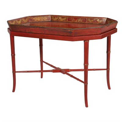 Lot 440 - Regency Red Japanned Tray on Stand 19th...