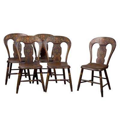Lot 105 - Set of Five Painted and Stenciled Fancy Side...