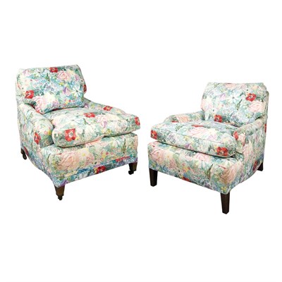 Lot 132 - Pair of Chintz Upholstered Armchairs