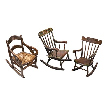 Lot 255 - Group of Three Black Painted and Stenciled...