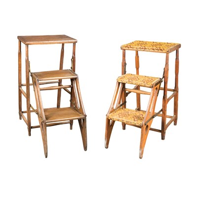 Lot 198 - Two Mahogany Folding Library Ladders Height of...