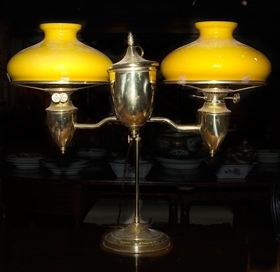 Lot 130 - Victorian Brass Double-Arm Student's Lamp With...