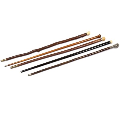 Lot 311 - Group of Five Wood Walking Sticks Comprising...