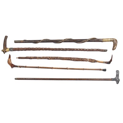 Lot 313 - Group of Five Wood Walking Sticks Comprising...