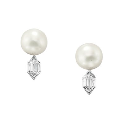 Lot 45 - Pair of Cultured Pearl and Diamond Earrings