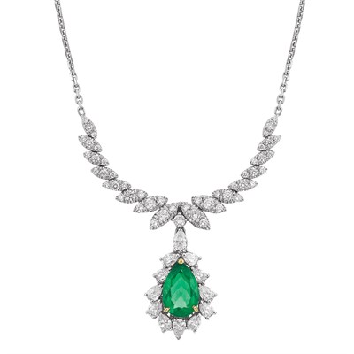 Lot 437 - Platinum, Gold, Emerald and Diamond Pendant-Necklace, Oscar Heyman & Bros.