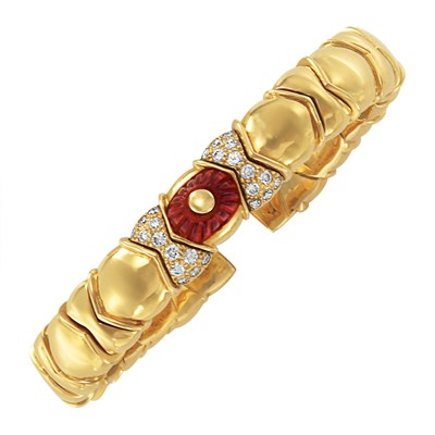 Lot 85 - Gold, Fluted Citrine and Diamond Bangle Bracelet
