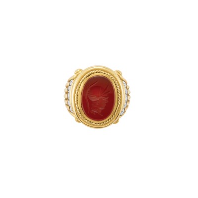 Lot 58 - Gold, Carnelian Intaglio and Diamond Ring
