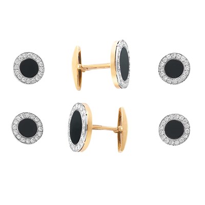 Lot 65 - Gold, Platinum, Black Onyx and Diamond Dress Set