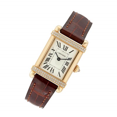 Lot 138 - Gold and Diamond Tank Wristwatch, Cartier