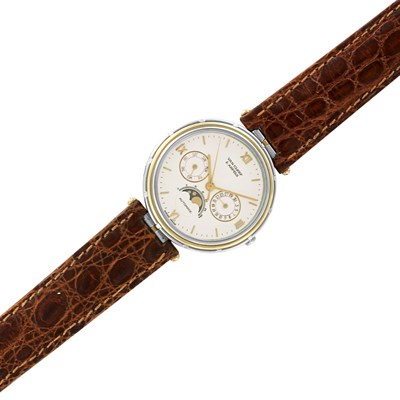 Lot 289 - Gentleman's Stainless Steel and Gold Moonphase Wristwatch, Van Cleef & Arpels
