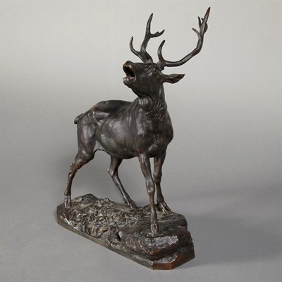 Lot 394 - Bronze Figure of a Braying Stag After a model...