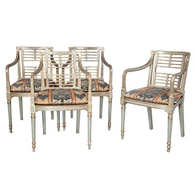 Lot 462 - Set of Four Regency Painted and Parcel Gilt...