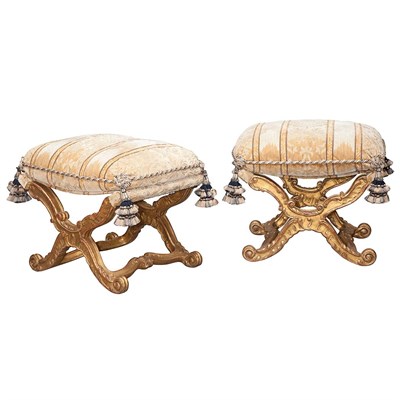 Lot 441 - Pair of Louis XVI Style Gilt-Wood Stools Each...