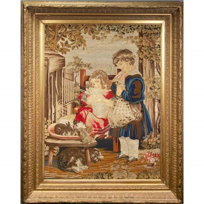 Lot 426 - Framed Needlepoint and Petit Point Panel 19th...