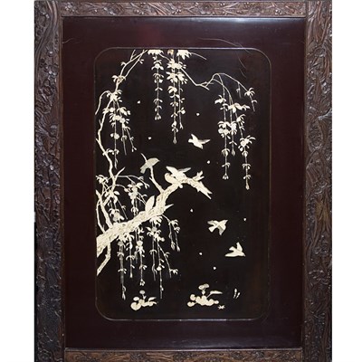 Lot 438 - Japanese Ivory Inlay Lacquer Panel Height 48...